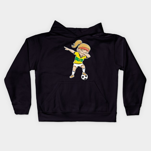 Dabbing Soccer Player Funny Brazil Fan T-Shirt girl Kids Hoodie by Pummli